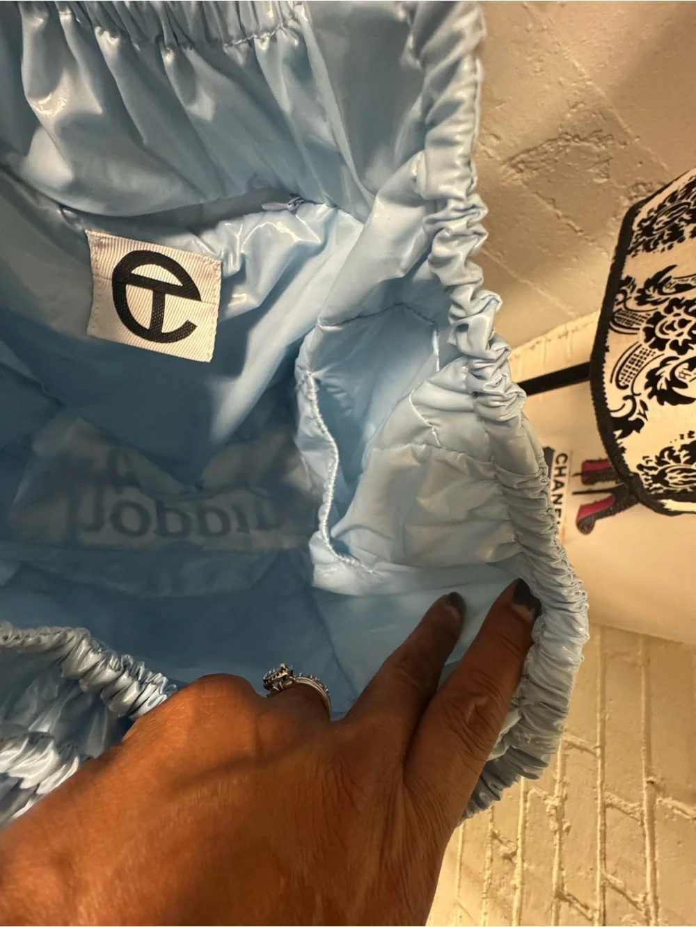 Telfar Light Blue 'Thank You For Shopping” Ruched Handle Tote
